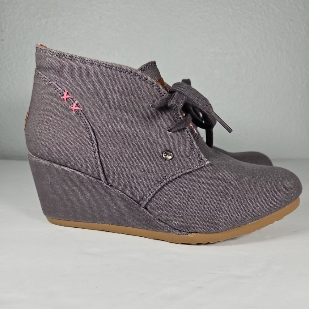 Mad Paw Wedge Heel Canvas Booties Women's Size 9 Gray Lace Up
